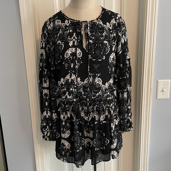 Parker Medium Black & Ivory Mini Dress ~ Smocked Waist Festive Party Cocktail - Picture 1 of 10